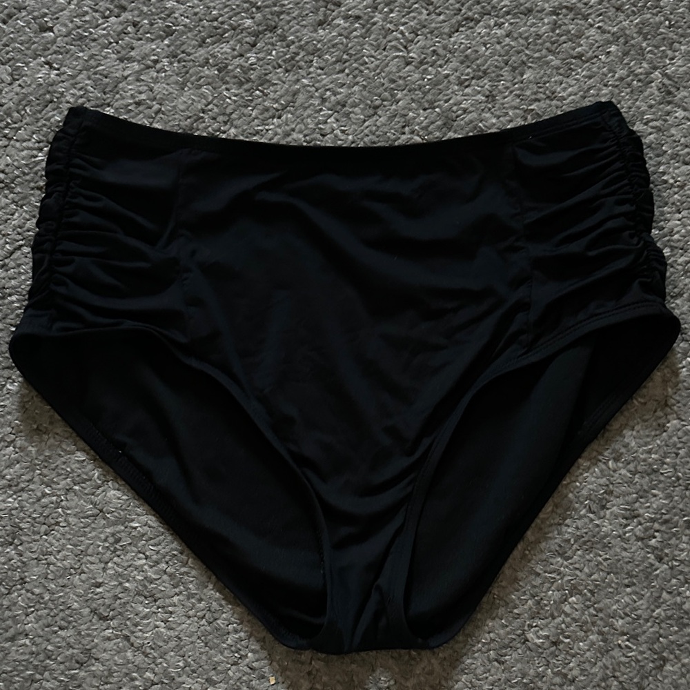 Kona Sol Black Ruched High Waist Swimsuit Bottoms